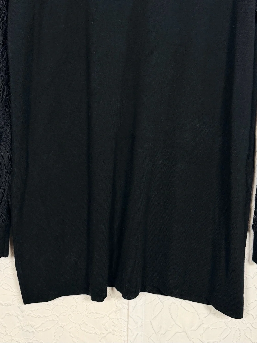 INC International Concepts Black Tunic Lace Sleeve Gold Button Sweater Sz XL